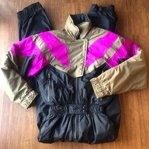 Vintage Retro One Piece Snow Suit Ski Bib 80s Snowsuit WOMENS 8 Med Black Purple